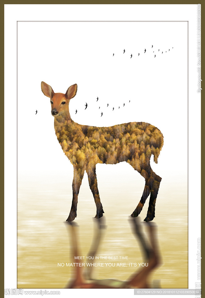 抽象动物剪影小鹿装饰画