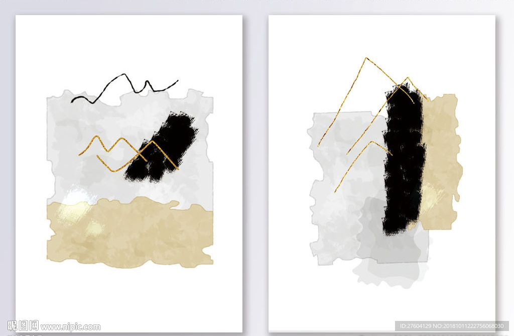 中式抽象水墨金箔装饰画