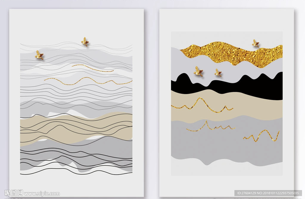 中式水墨水彩金箔装饰画