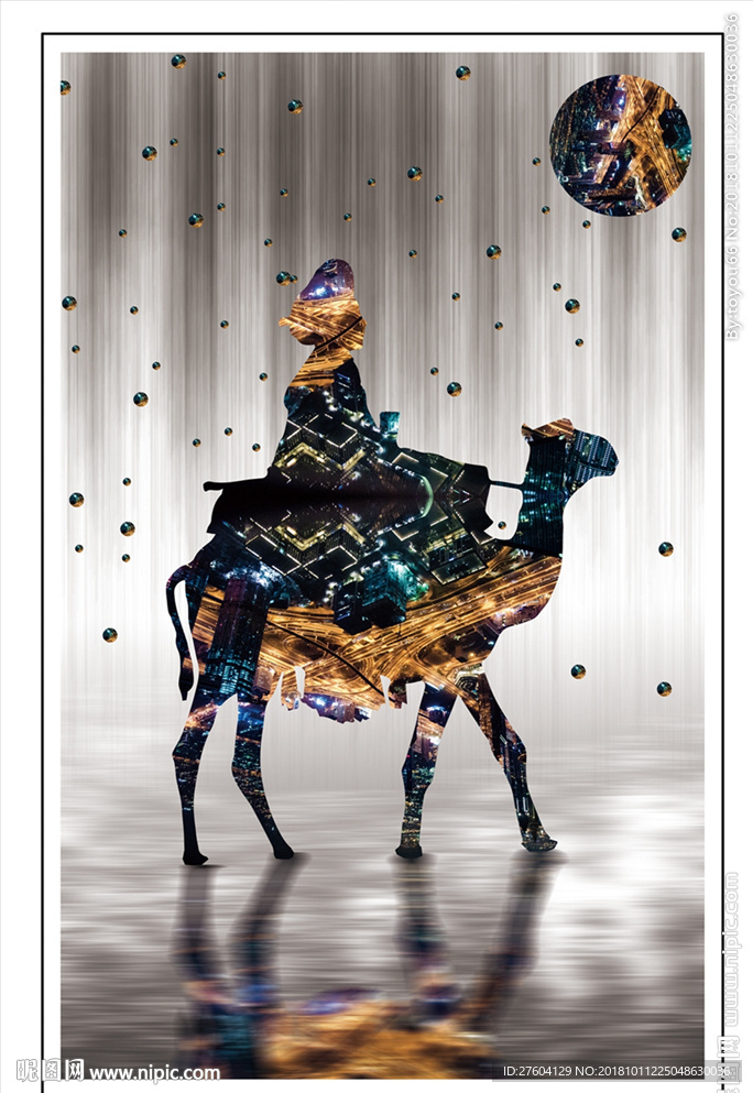 抽象剪影骆驼风景装饰画