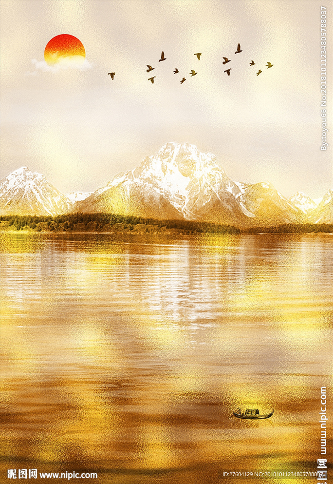 中式金箔山水风景装饰画