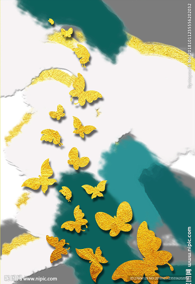 现代简约金色蝴蝶抽象装饰画
