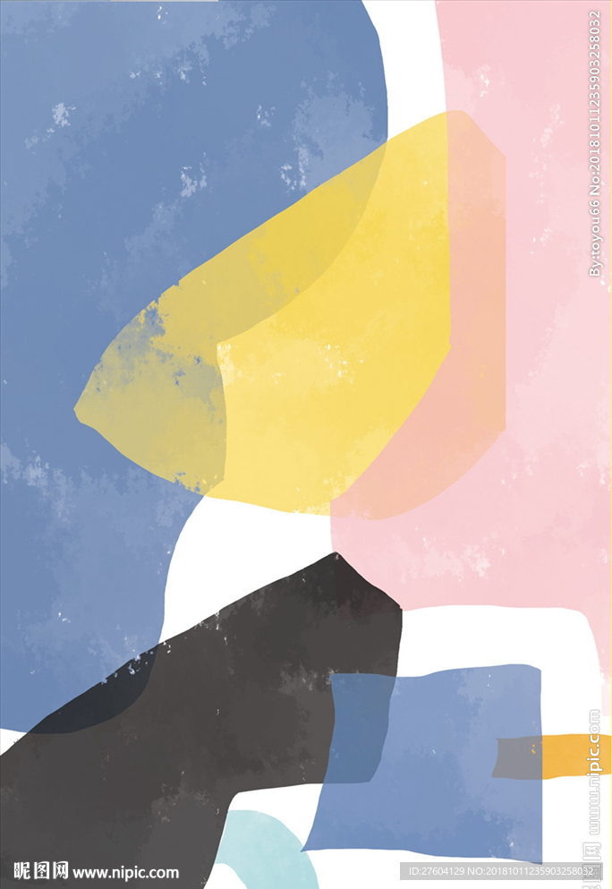 现代抽象水彩中式装饰画