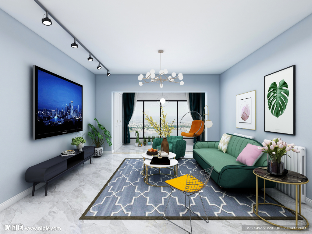 北欧简约风格客厅装修效果图