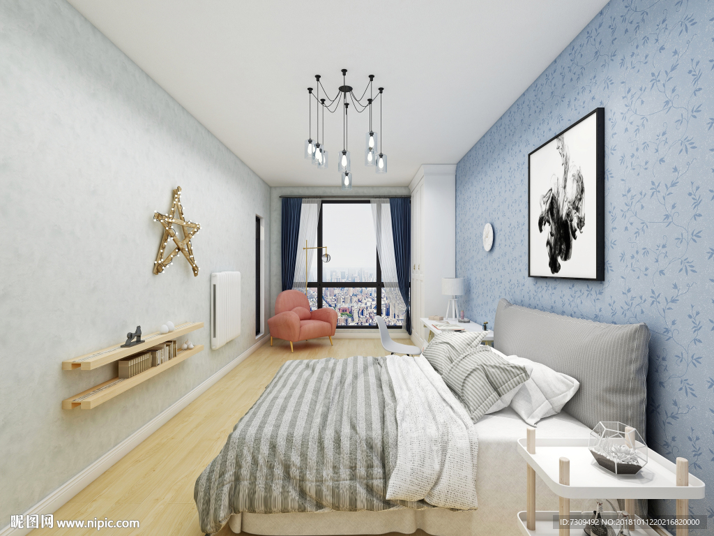 北欧简约风客卧装修效果图