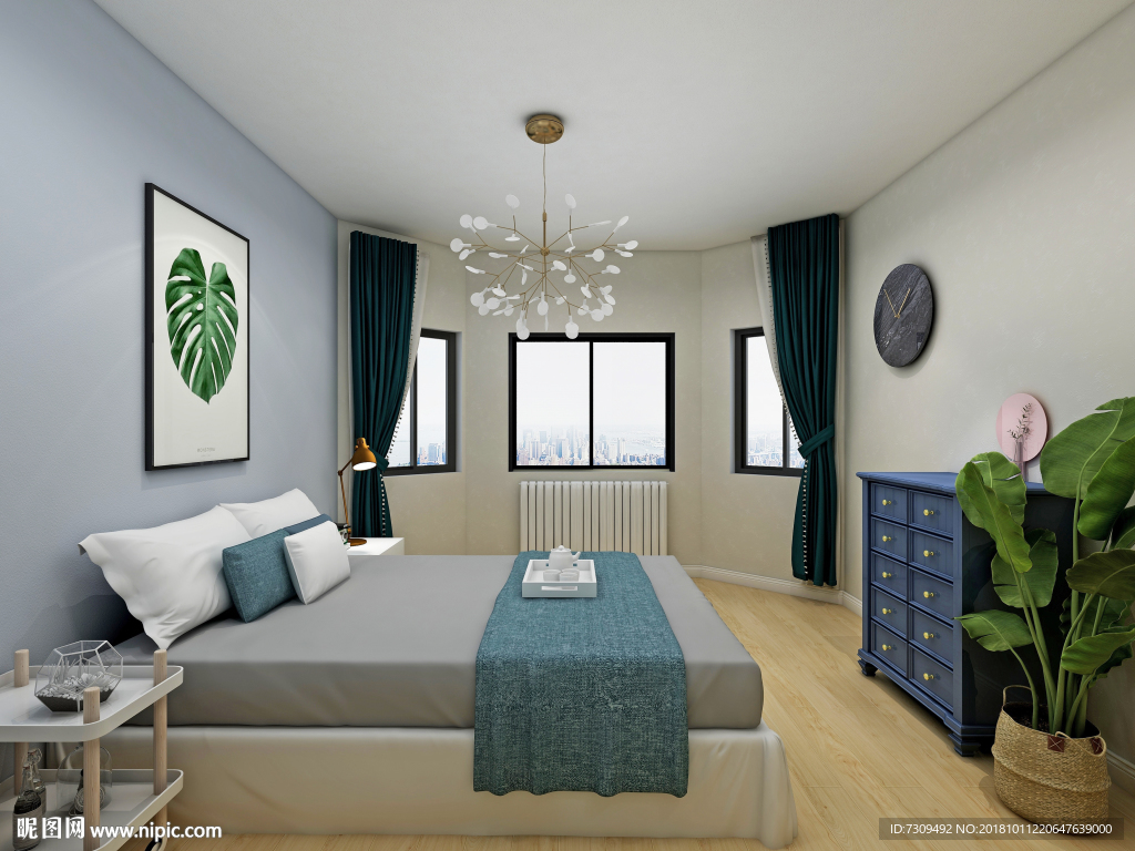 北欧简约家居主卧装修效果图