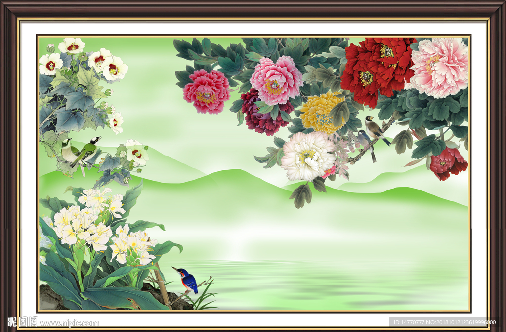 国画牡丹壁画