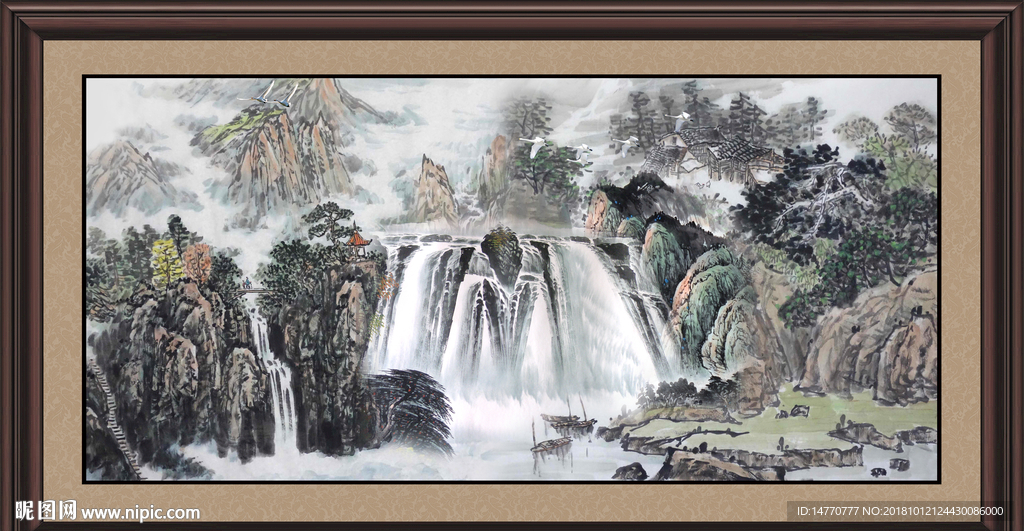 山水风景画 流水生财 源远流长