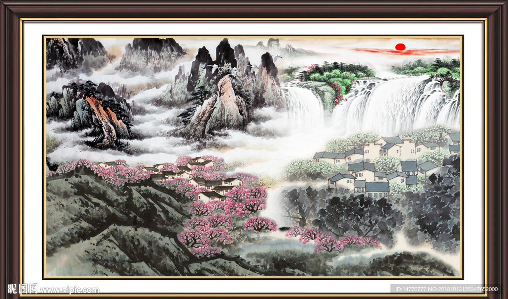 山水风景画 流水生财 源远流长