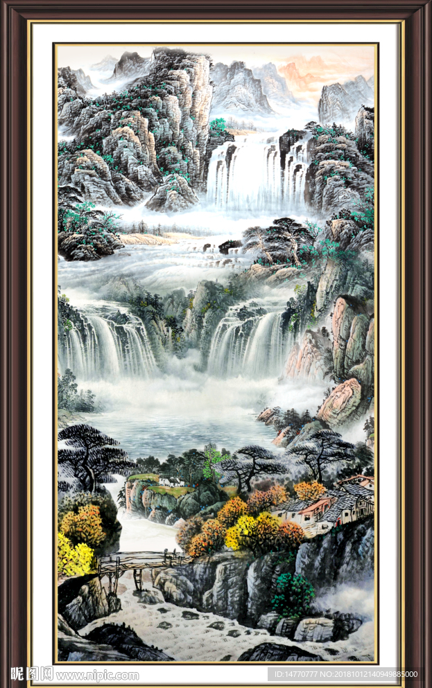 山水风景画 流水生财 源远流长