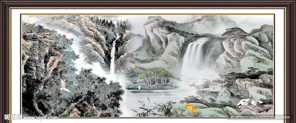 山水风景画 流水生财 源远流长