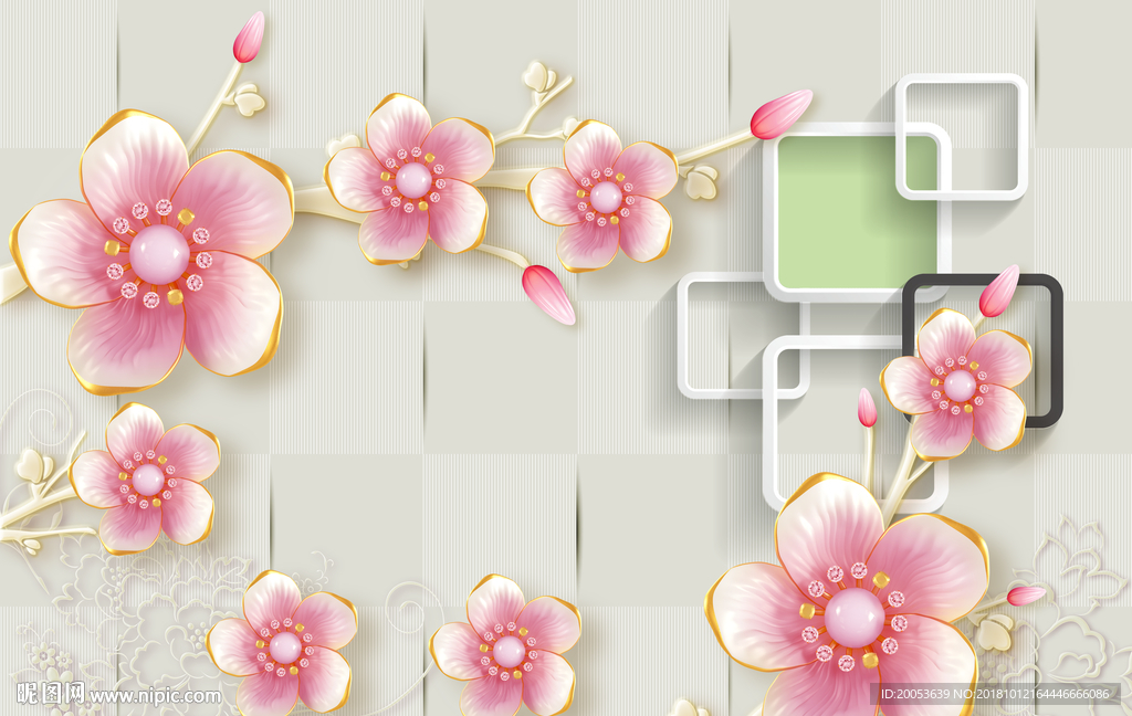 3d立体珠宝花朵电视背景墙