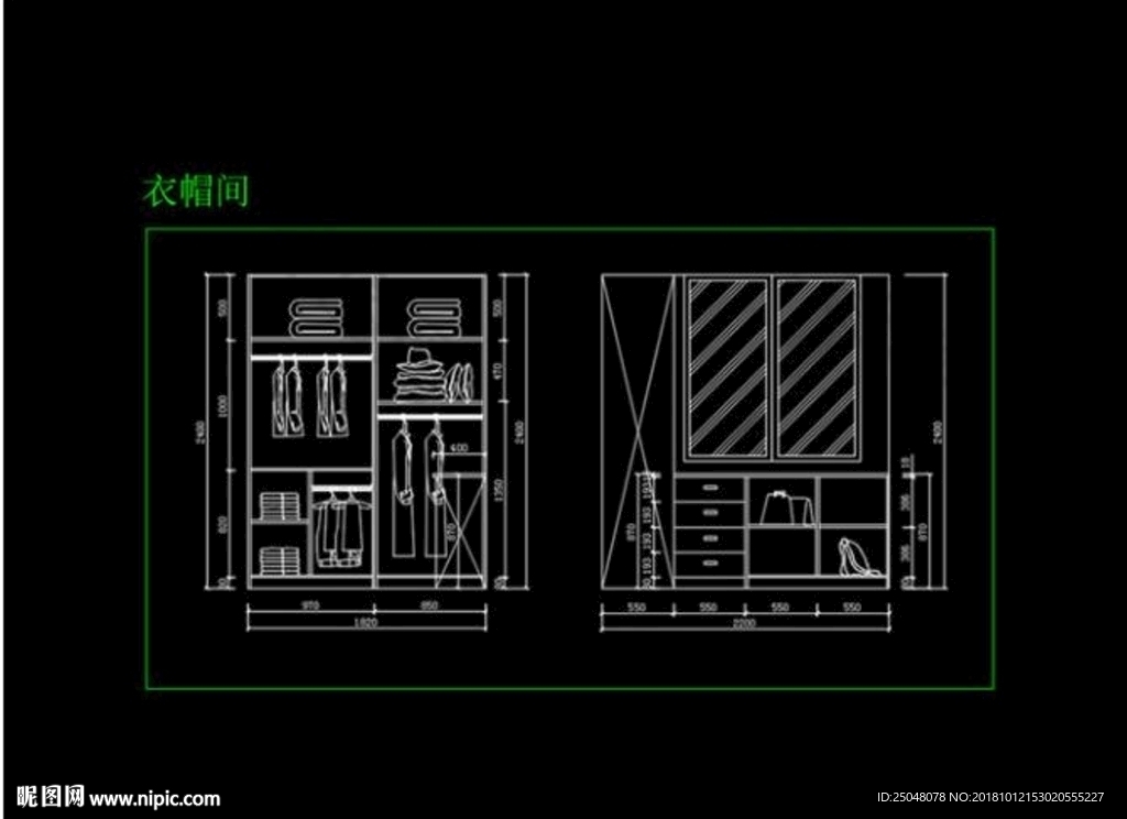 现代风格衣帽间CAD结构图纸