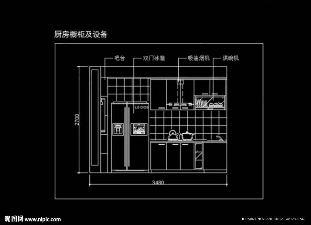 简约现代风格厨房橱柜CAD