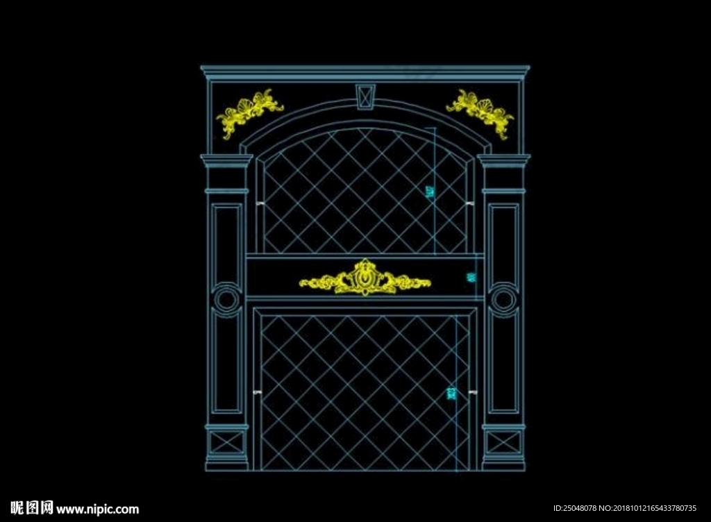 欧式风格雕花背景墙CAD图