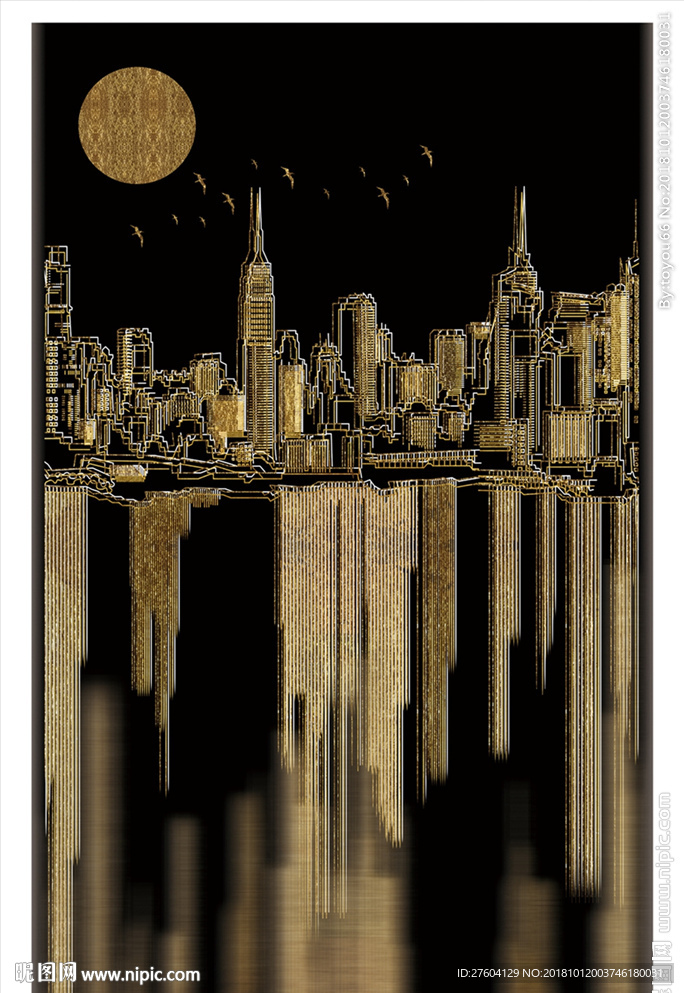 抽象大气金色城市装饰画