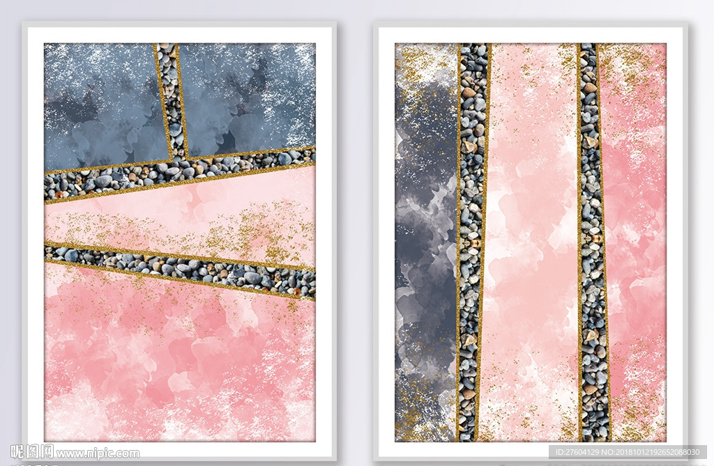 手绘抽象淡彩色块装饰画