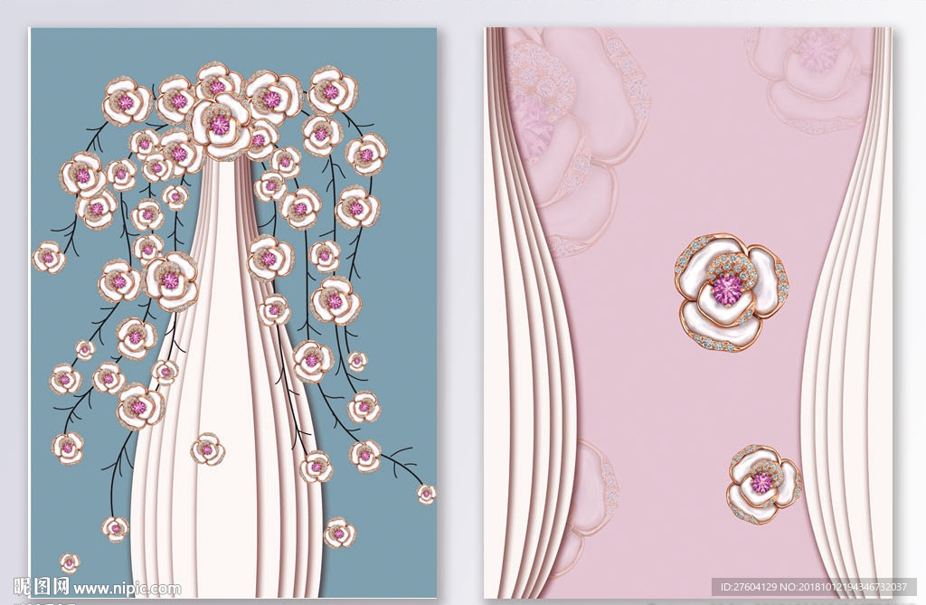 时尚抽象珠宝两联装饰画