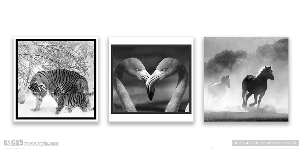 中国风黑白动物装饰画