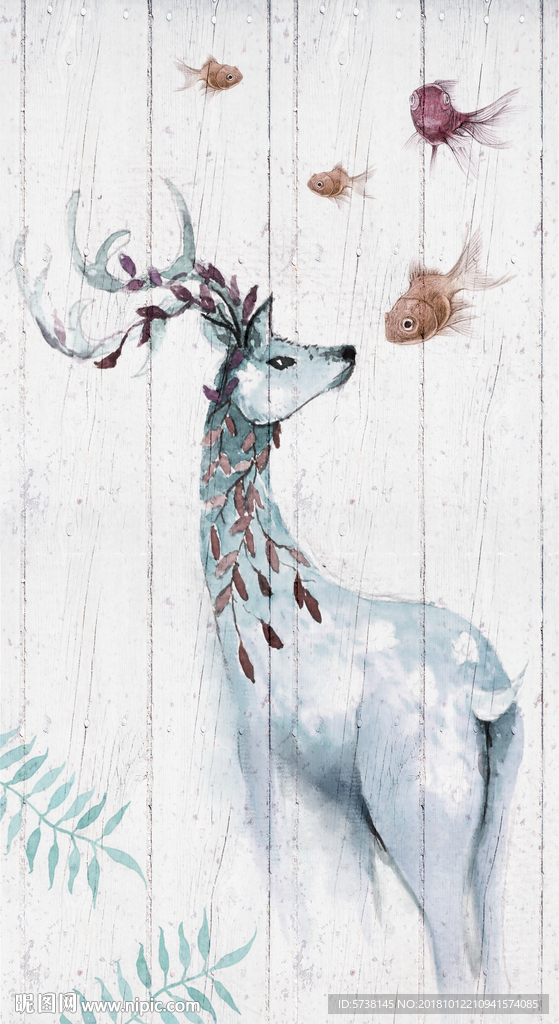 麋鹿手绘创意玄关屏风背景底