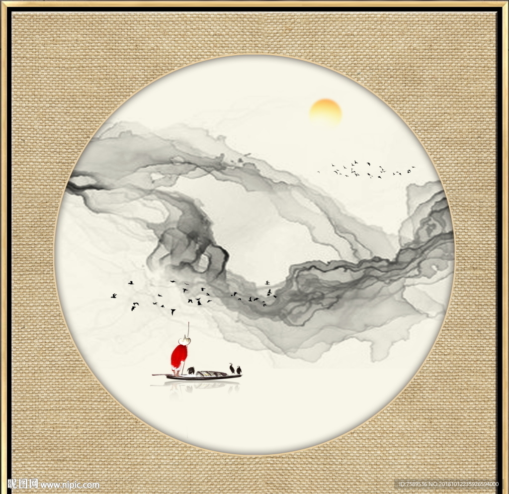江南禅意水墨山水画