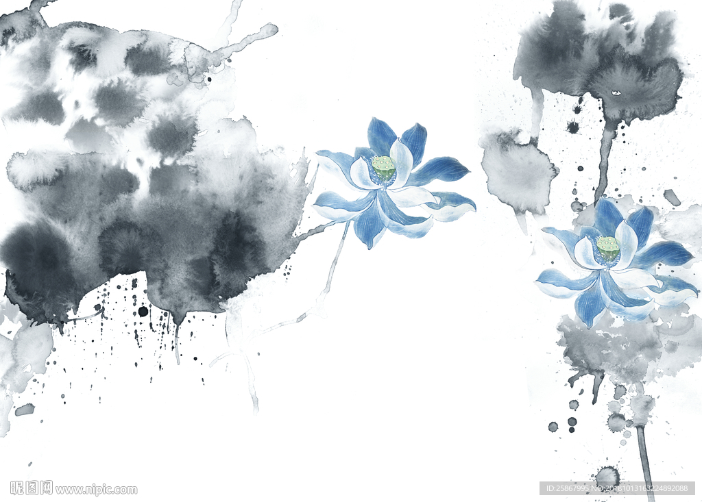 新中式写意荷花壁画