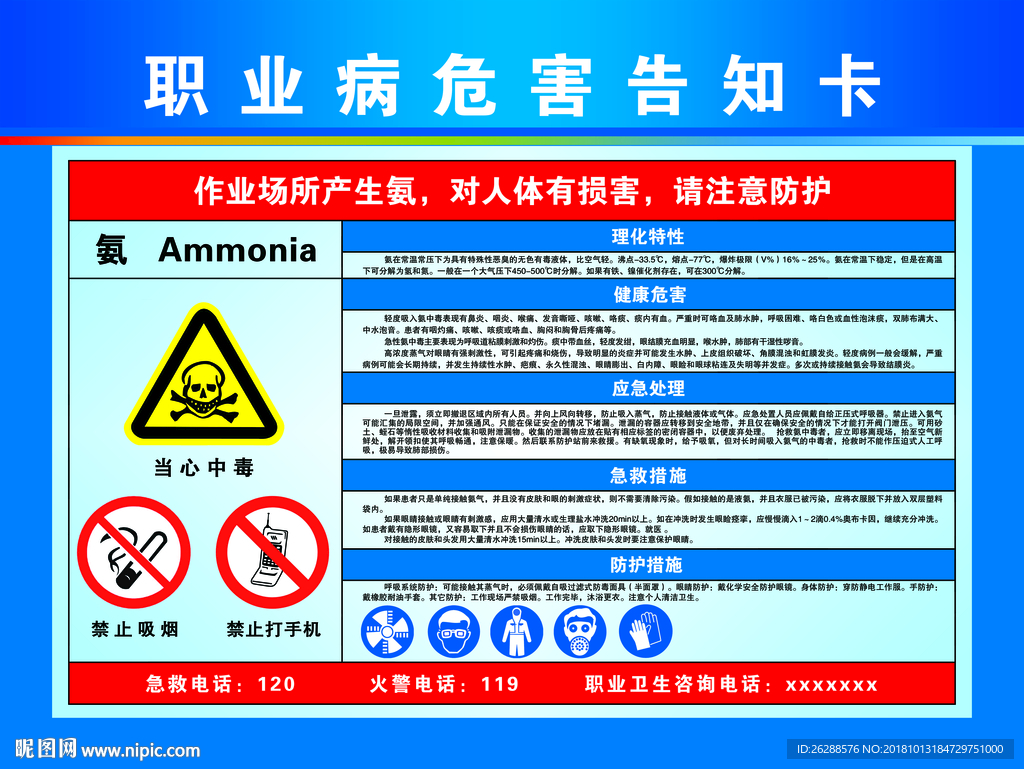 职业病危害告知卡  氨