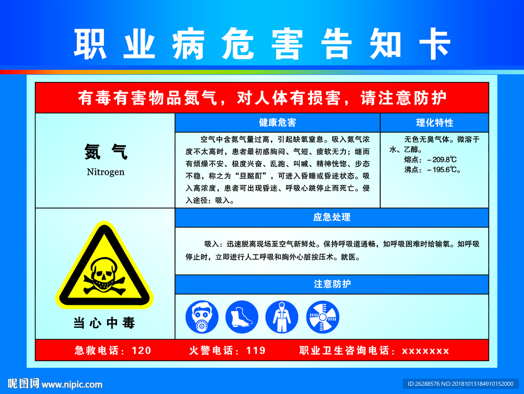 职业病危害告知卡  氮气
