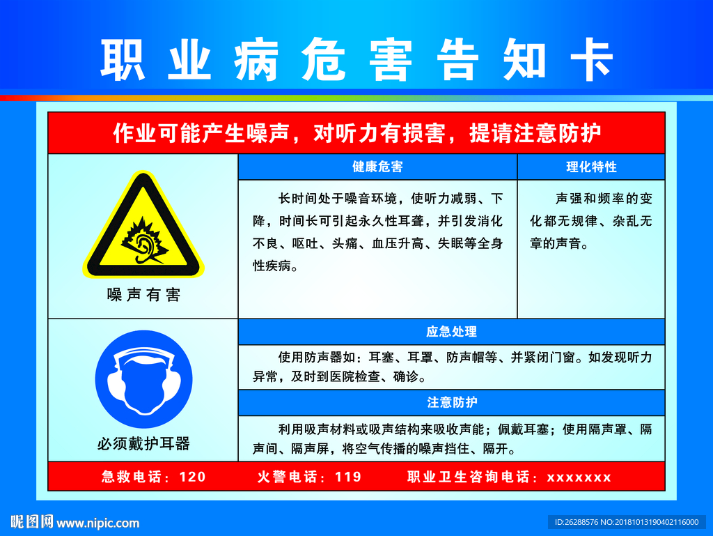 职业病危害告知卡 噪声
