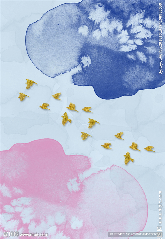 立体飞鸟水彩山水装饰画