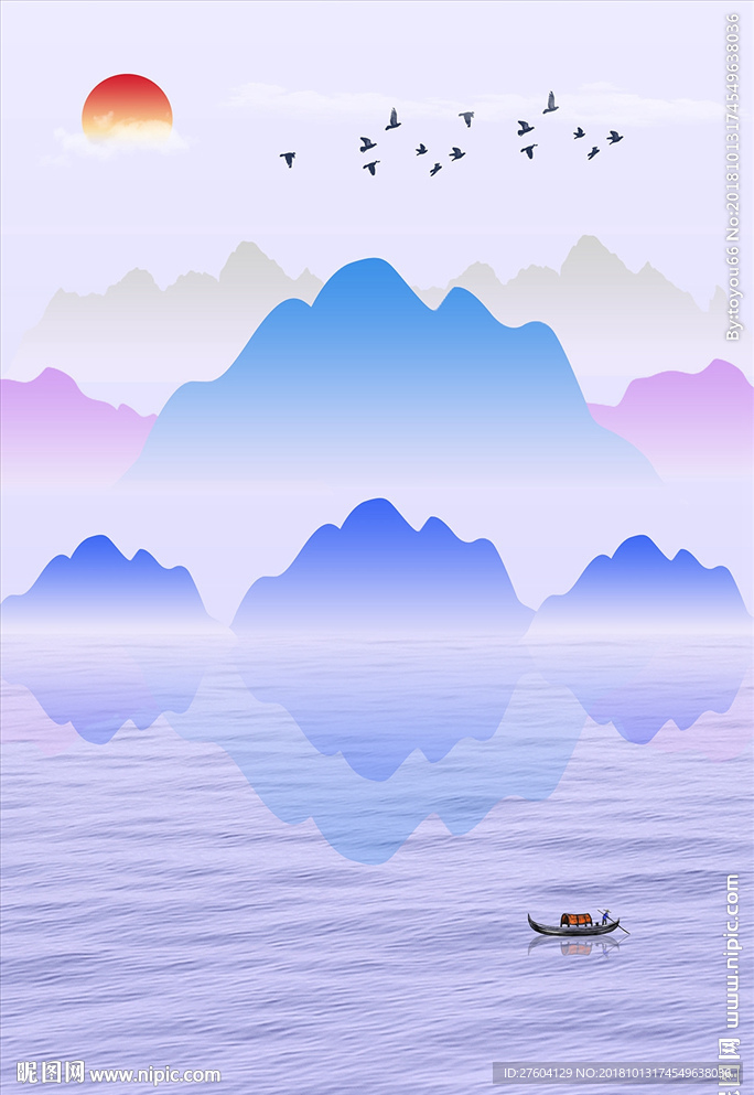 中式水墨山水流水生财装饰画