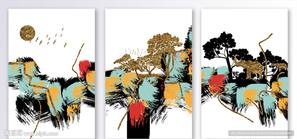 抽象水墨淡彩图案装饰画