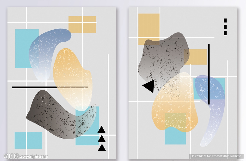 几何抽象水墨淡彩图案装饰画