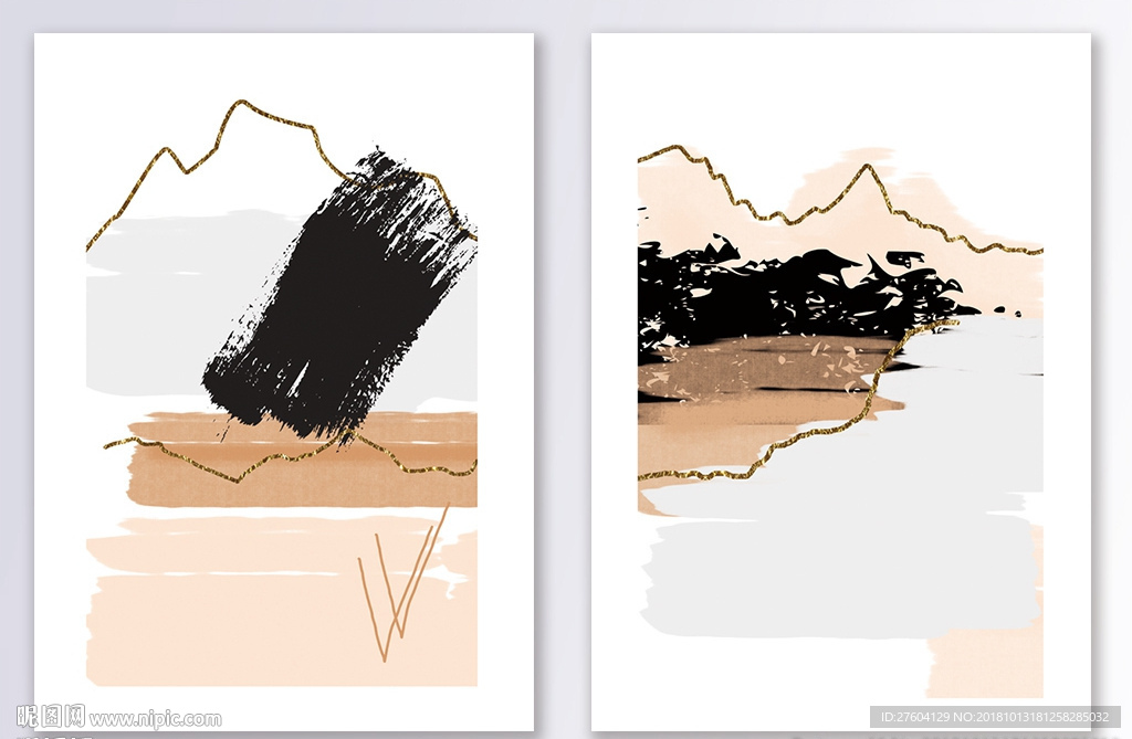 时尚抽象水墨淡彩图案装饰画