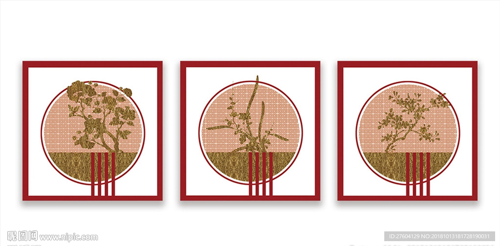 中国风抽象植物图案装饰画