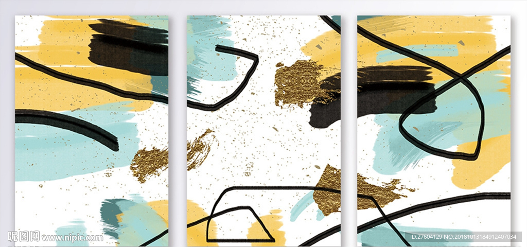 时尚抽象水墨淡彩图案装饰画