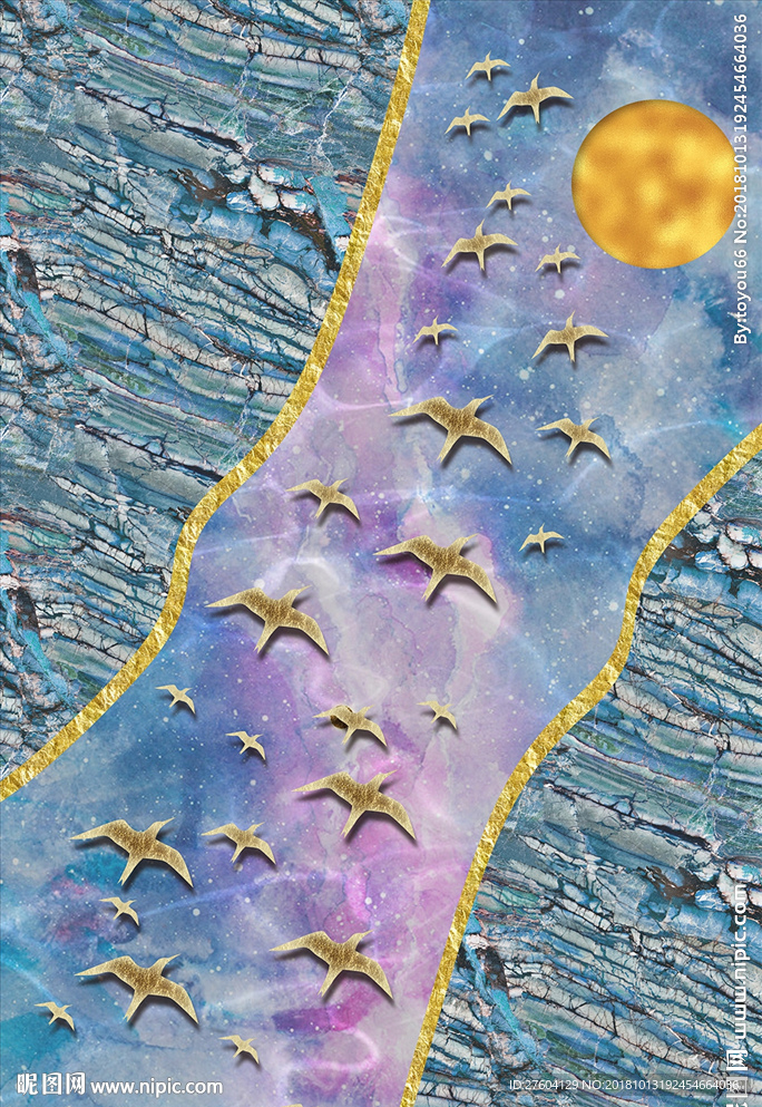 抽象风景飞鸟图案装饰画