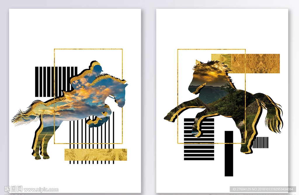 时尚剪影动物马图案装饰画