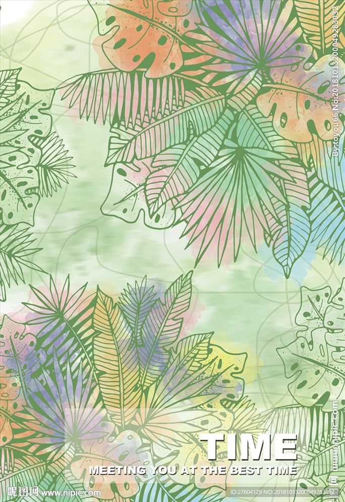 大气淡彩植物图案装饰画
