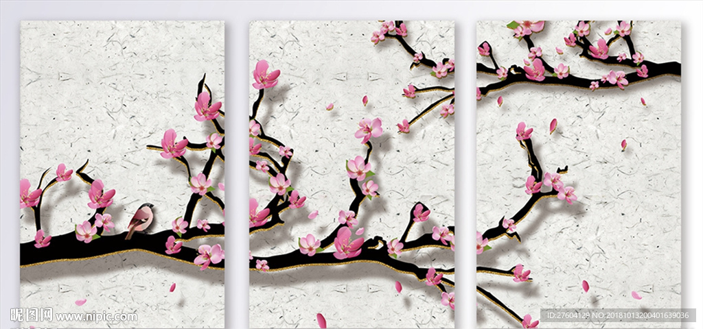 中国风植物花枝图案装饰画