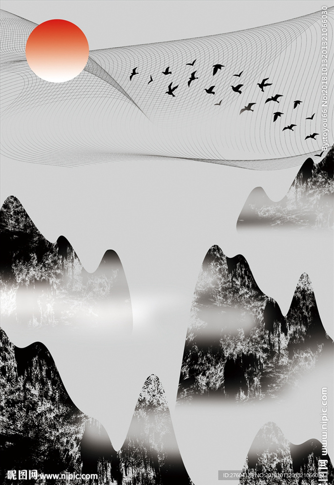 中国风山川图案装饰画