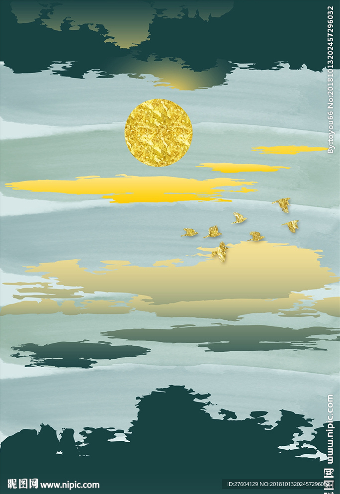 中国风水墨山水飞鸟装饰画