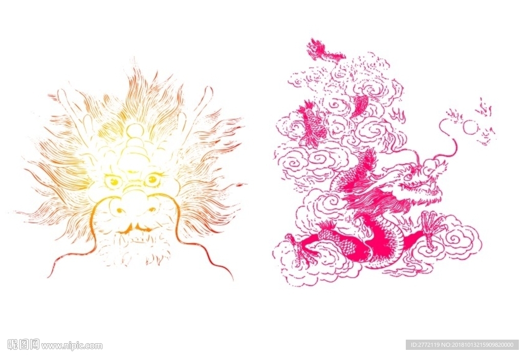 龙头飞云 工笔画