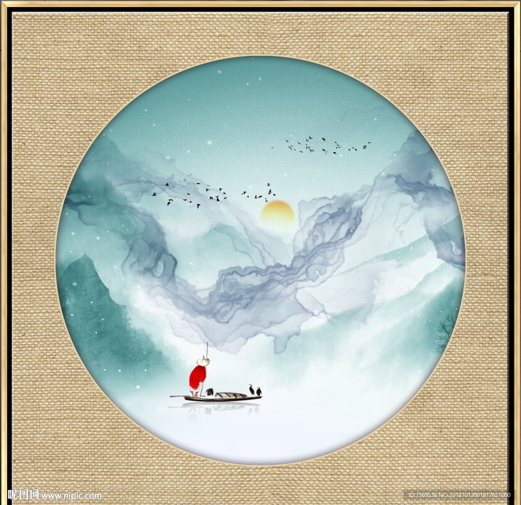 江南禅意水墨山水画