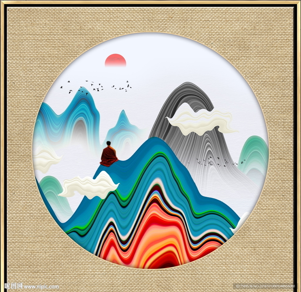 江南禅意水墨山水画
