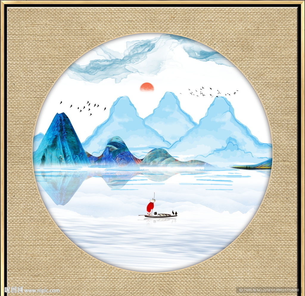 江南禅意水墨山水画