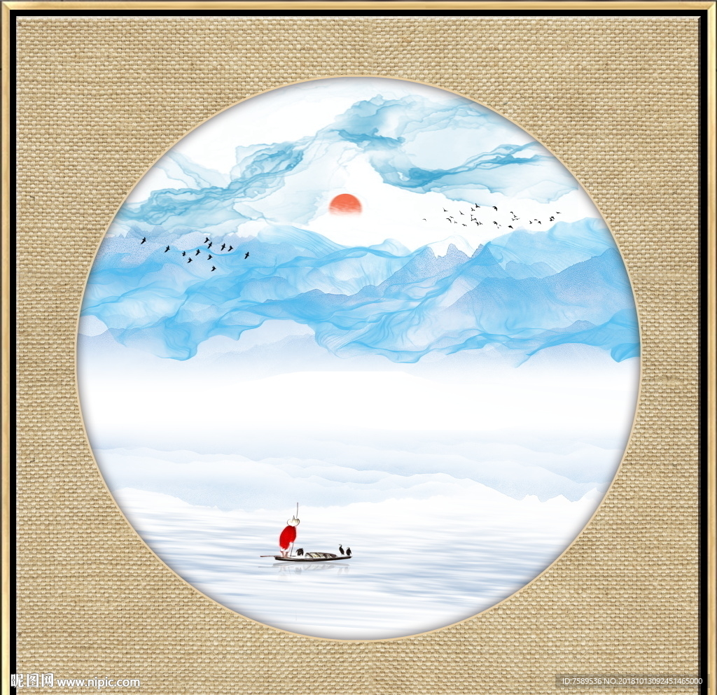 江南禅意水墨山水画