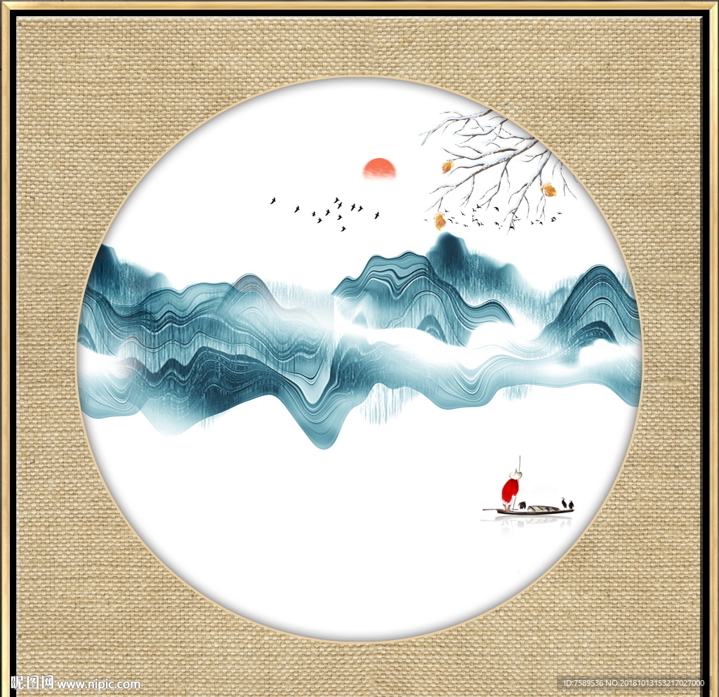 江南禅意水墨山水画