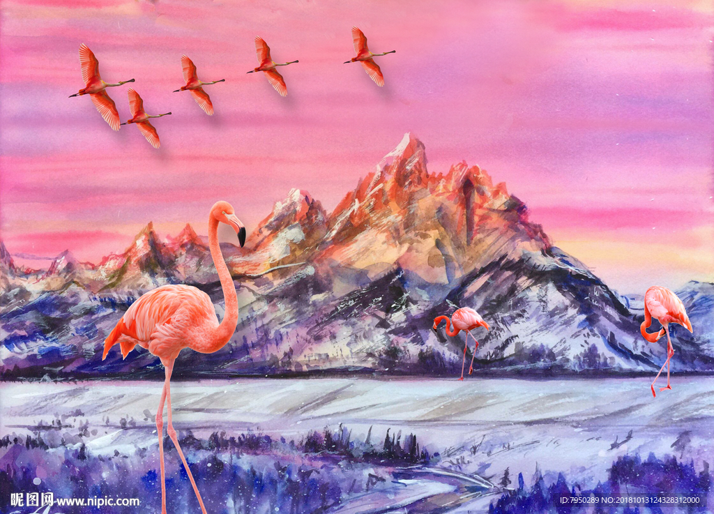 火烈鸟背景墙