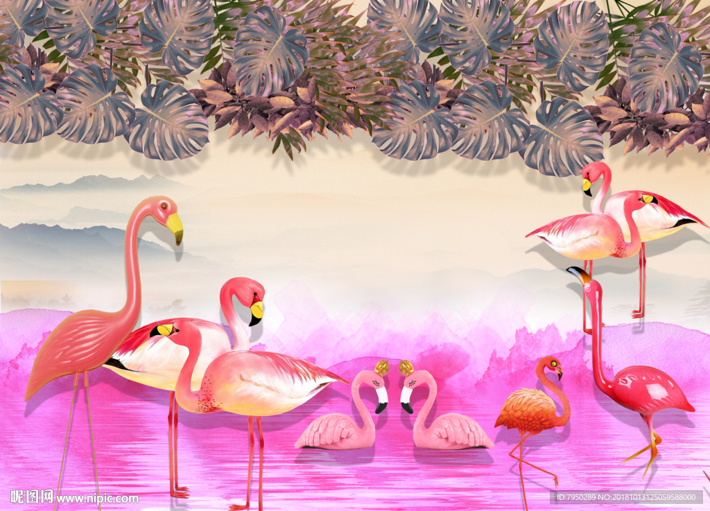 火烈鸟背景墙